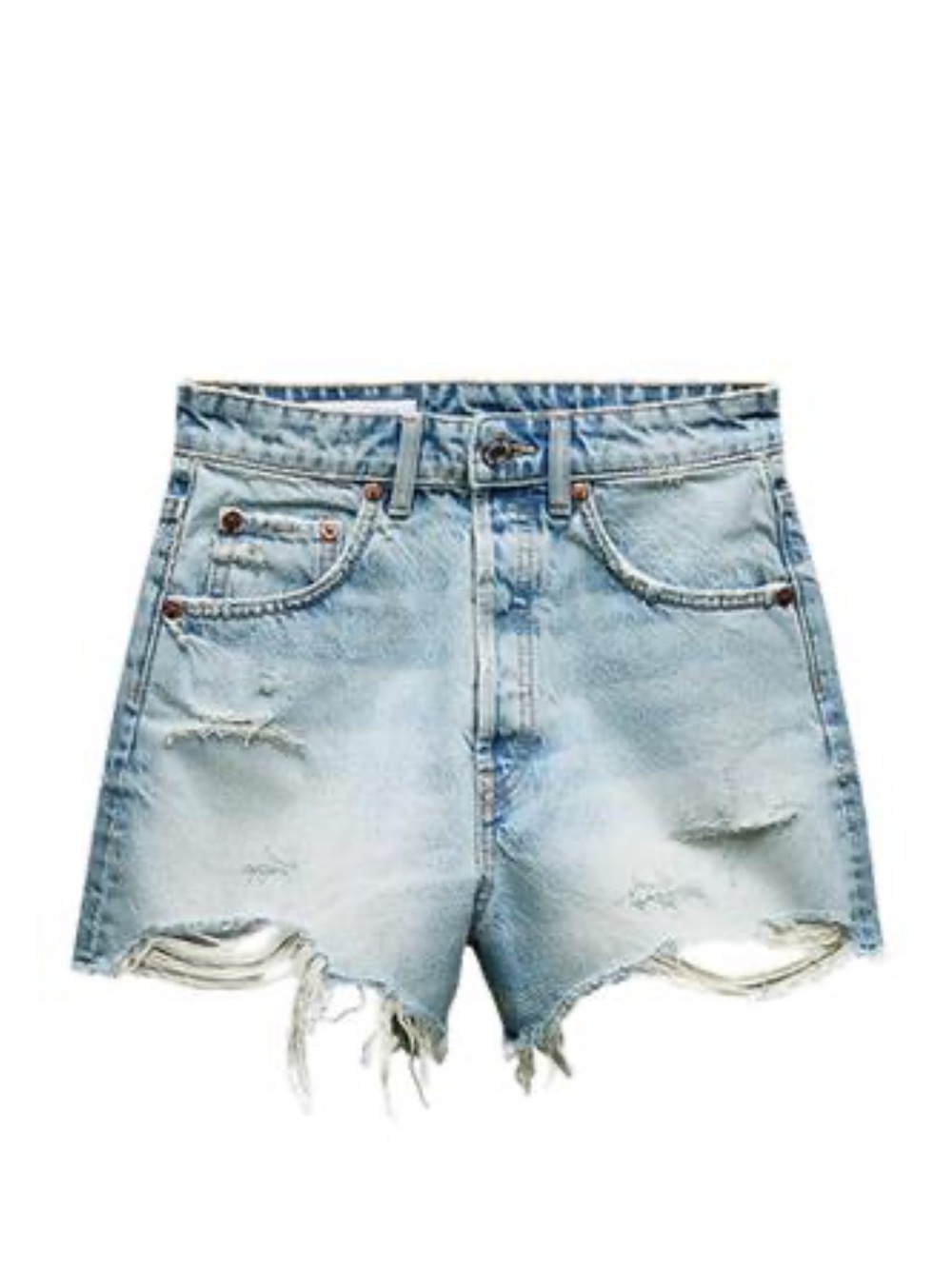 Zara HIGH WAIST RIPPED TRF DENIM SHORTS
